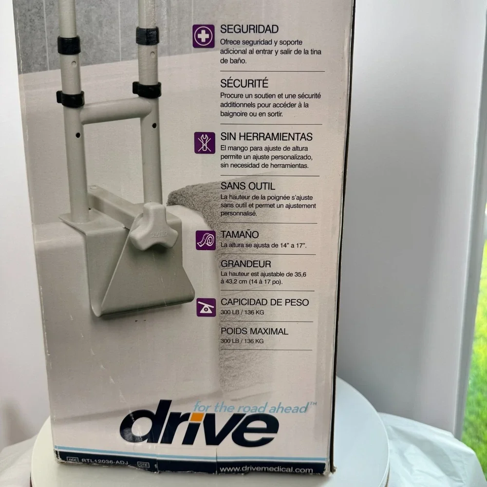 Drive Medical 12036 Stainless Steel Adjustable Clamp-on Tube Rail - White
